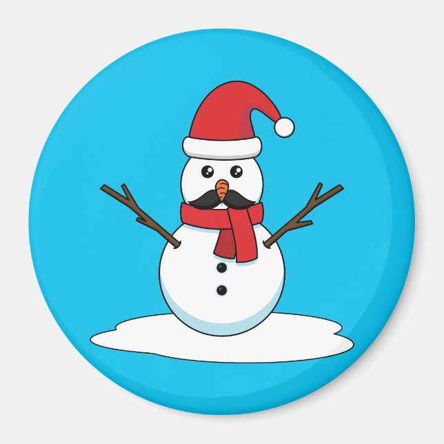 Imã Snowman engraçado com bigode e papagaio (Frente)