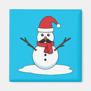 Imã Snowman engraçado com bigode e papagaio