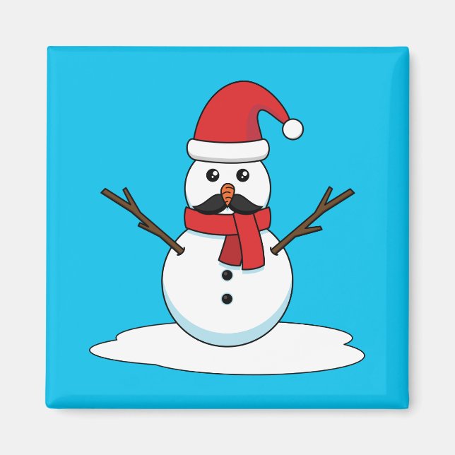 Imã Snowman engraçado com bigode e papagaio (Frente)