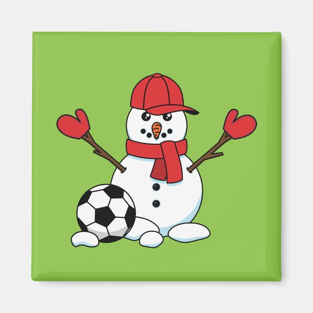 Imã Snowman engraçado com bola de futebol (Frente)