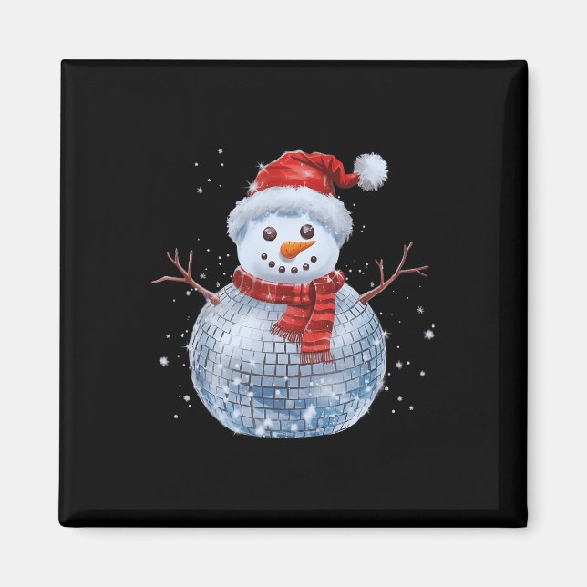 Imã Snowman Natal Retro Santa Hat Disco Ball Match (Frente)