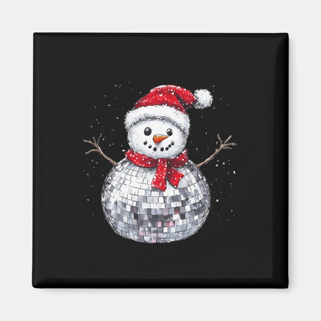 Imã Snowman Natal Retro Santa Hat Disco Ball Match (Frente)