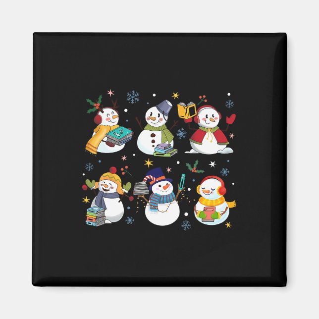 Imã Snowman Reading Books Professora Bibliotecária de  (Frente)