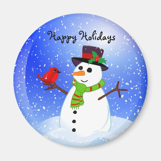 Imã Snowman Snowglobe - Feliz Holidays Magnet (Frente)