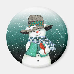 Imã Snowman sorridente, Cardeal num Magneta de Neve