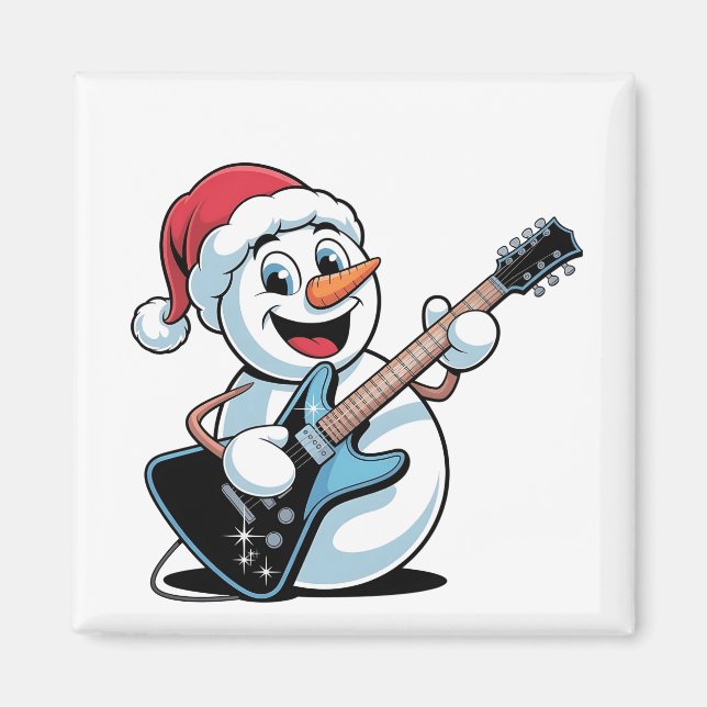 Imã Snowman Tocando Papais noeis de Violão Elétrico no (Frente)