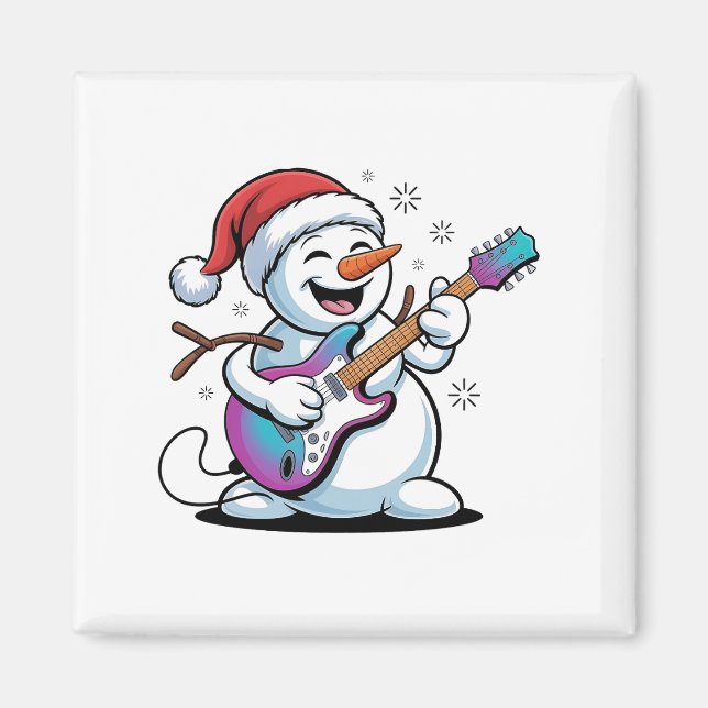 Imã Snowman Tocando Violão Elétrico no Natal (Frente)