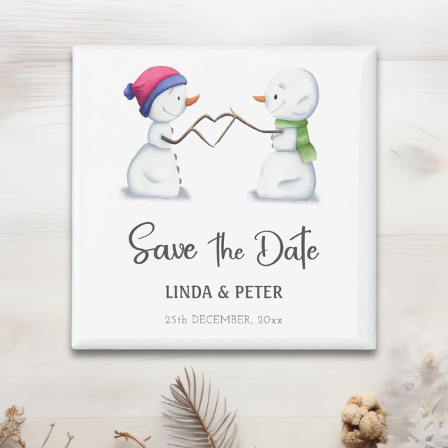 Imã Snowman Winter Wedding Save the Date (Criador carregado)