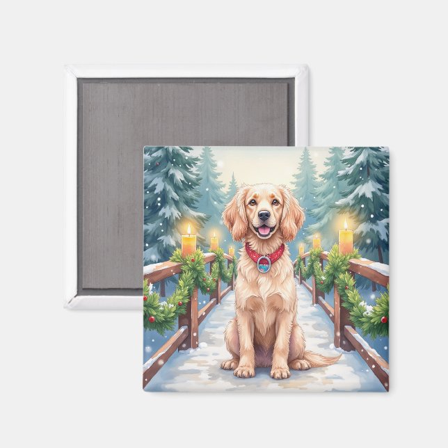 Imã Snowy Bridge Boykin Spaniel Christmas Art (Front/Back)