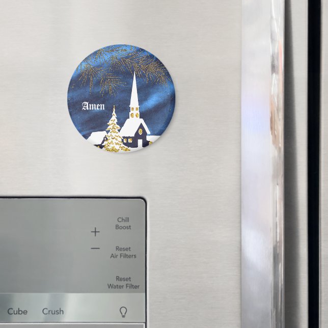 Imã Snowy Christmas Church Amen Magnet (In Situ (Fridge))