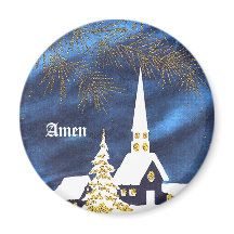 Snowy Christmas Church Amen Magnet