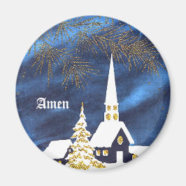 Imã Snowy Christmas Church Amen Magnet