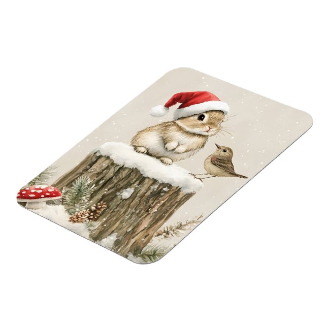 Ímã Snowy Forest Winter Woodland Christmas Bunny Bird  (Left Side)