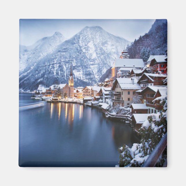 Imã Snowy Mountain Town Winter (Frente)