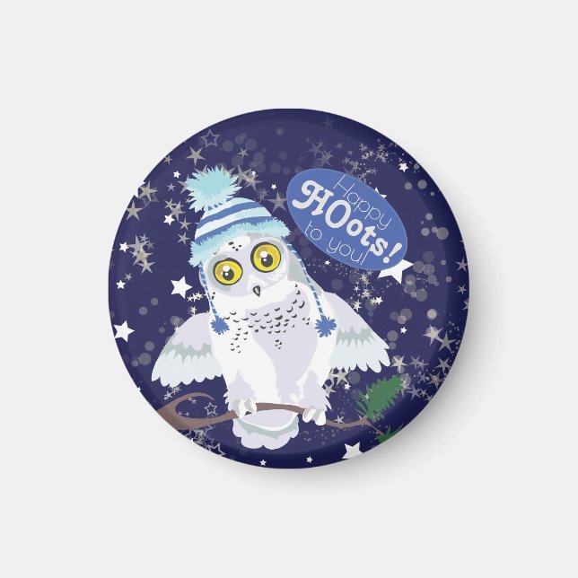 Imã Snowy Owl com chapéu (Frente)