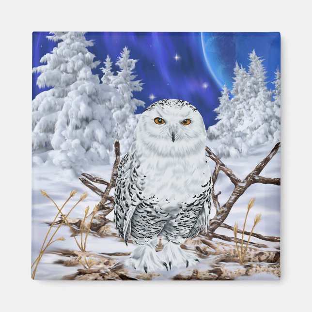 Imã Snowy Owl em neve (Frente)