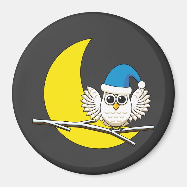 Imã Snowy Owl em Nova Lua Noite de inverno (Frente)