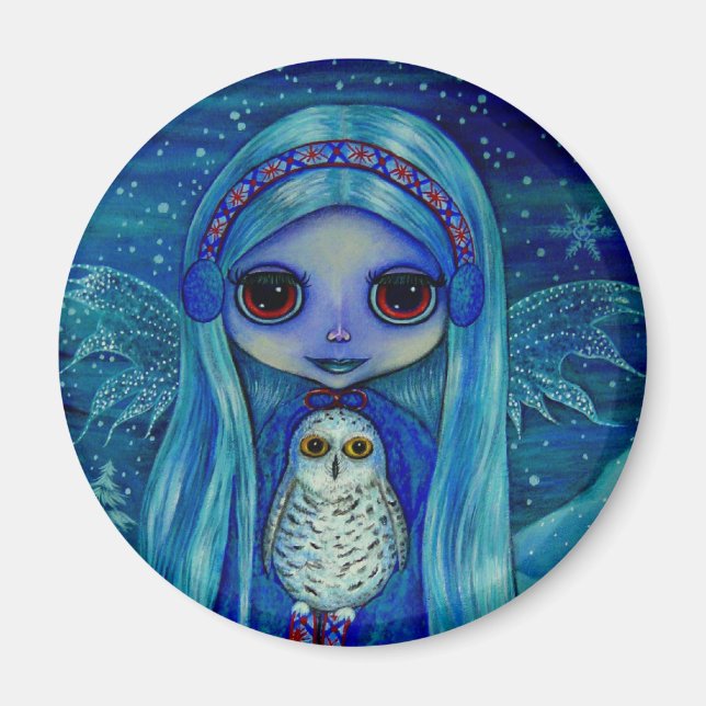 Imã Snowy Owl Fairy Magnet (Frente)