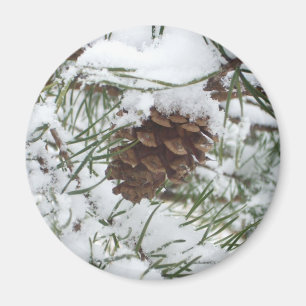 Imã Snowy Pine Cone I Winter Nature Photoshop