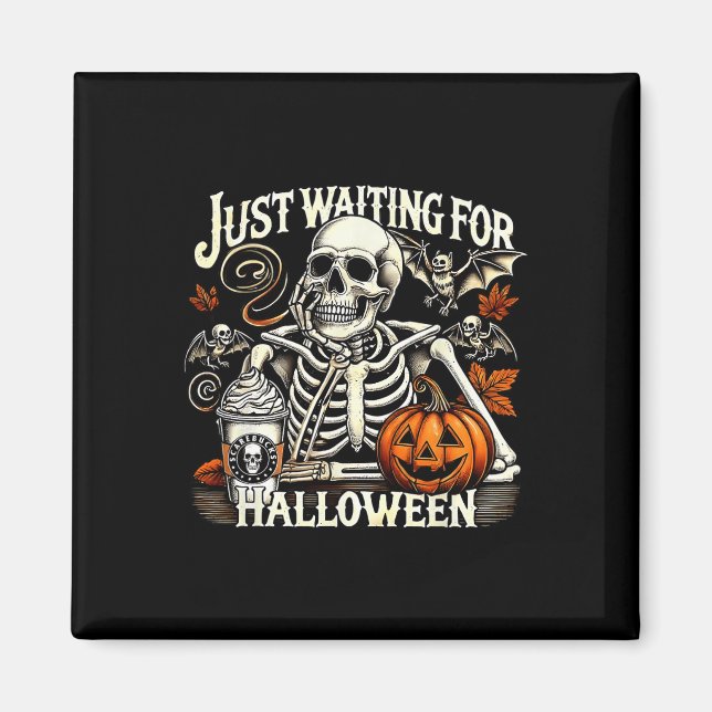 Imã Só Esperando Pelo Esqueleto Engraçado Do Halloween (Frente)