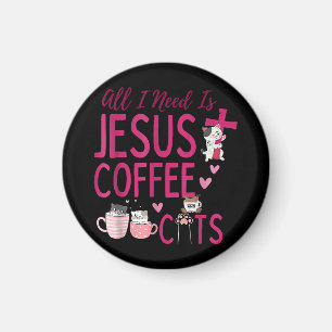 Imã Só preciso de Jesus, Café e Gatos Cristão Fu