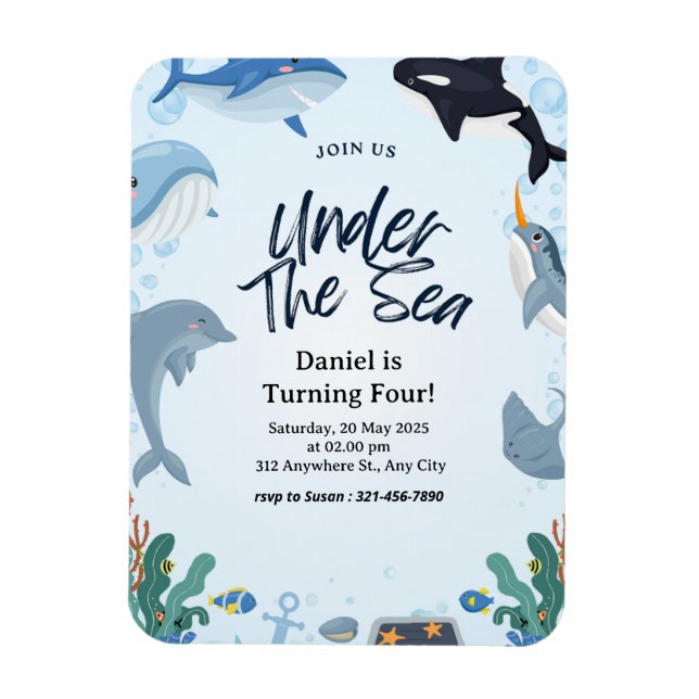 Ímã Sob O Mar De Golfinhos, Baleias-De-Aniversário (Vertical)