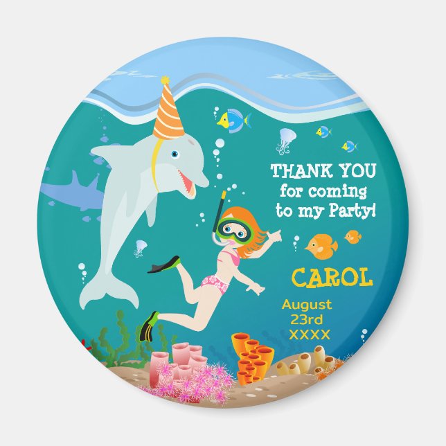 Imã Sob o mar golfinhos e Festa de aniversário de meni (Frente)
