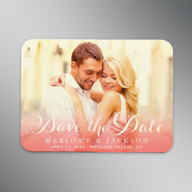 Ímã Sobreposição de Foto Coral Script Casamento Salve  (Criador carregado)