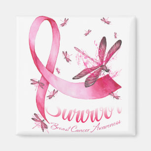 Imã Sobrevivente Dragonfly Pink Cancer