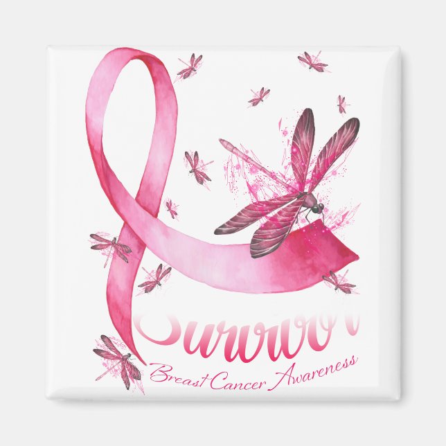 Imã Sobrevivente Dragonfly Pink Cancer para Mama (Frente)