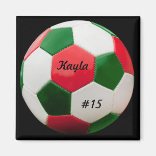 Imã Soccer Green and Red Square Magnet
