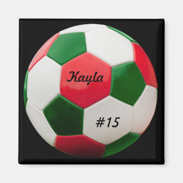 Imã Soccer Green and Red Square Magnet (Frente)