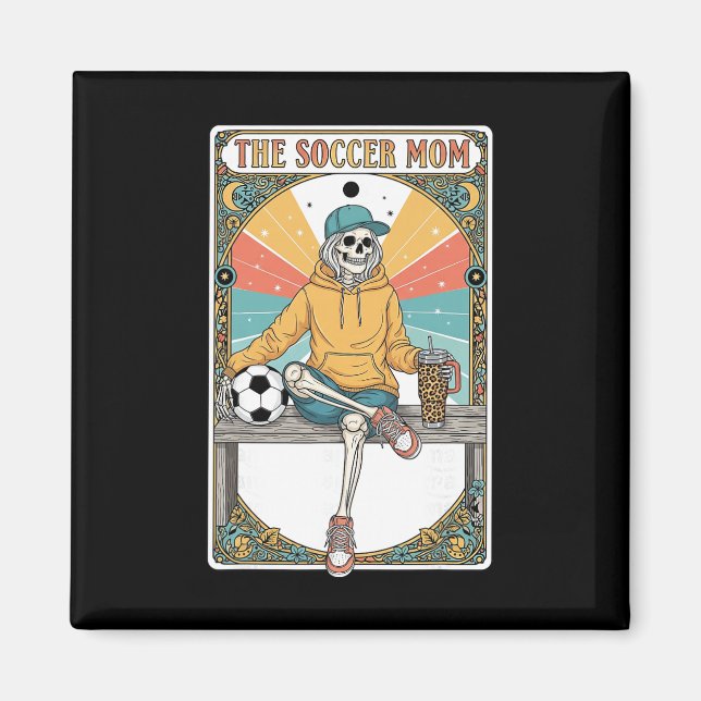 Imã Soccer Mom Tarot Card Skeleton Coffee Byll Sidelin (Frente)