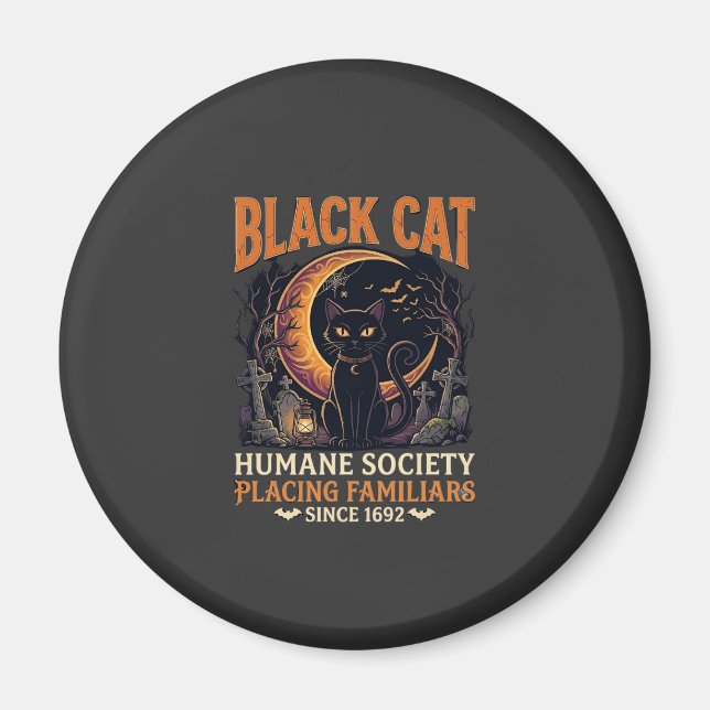 Imã Sociedade Humana Black Cat Halloween Crescente Lua (Frente)