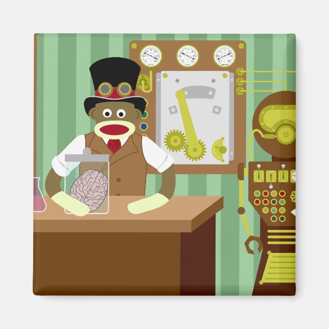 Imã Sock Monkey Steampunk Scientist (Frente)