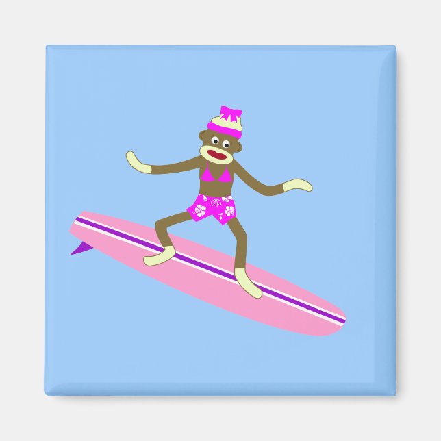 Imã Sock Monkey Surfer Girl (Frente)