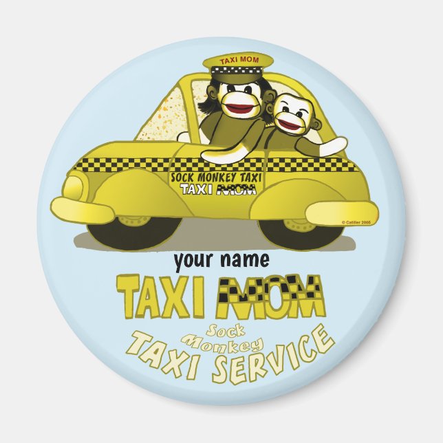Imã Sock Monkey Taxi Mãe (Frente)