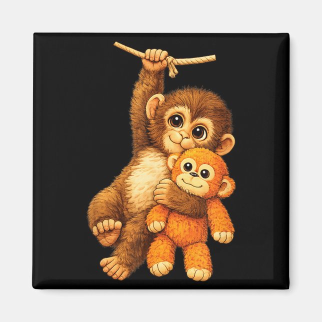 Imã Soco de macaco fofo, amigo estufado abraçando (Frente)