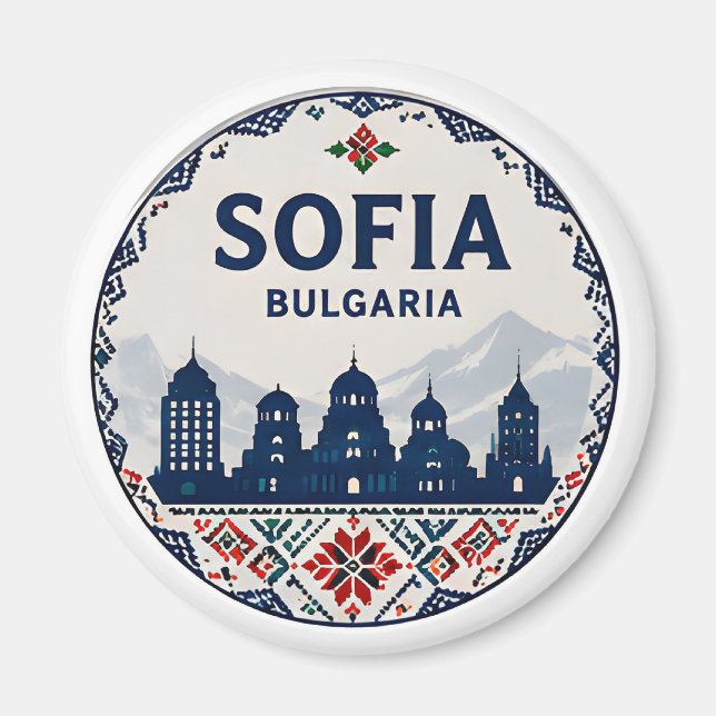 Imã 🧲 Sófia Bulgária Padrão Folclórico Lembrança de V (Frente)