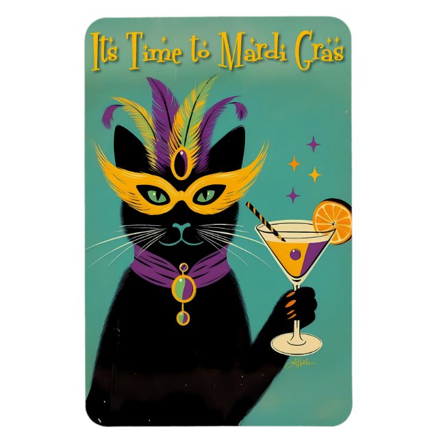 Ímã Sofisticados Retro É Hora do Martini de Mardi Gras (Vertical)
