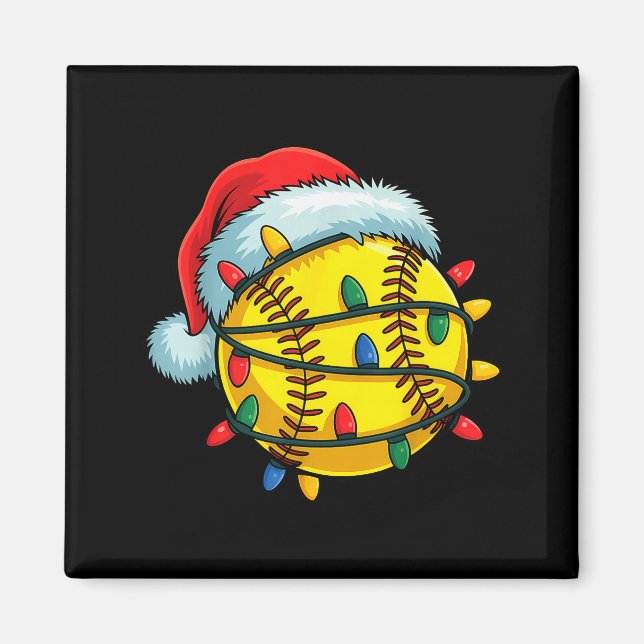 Imã Softball Ball Santa Hat Christmas Softball Xmas Li (Frente)