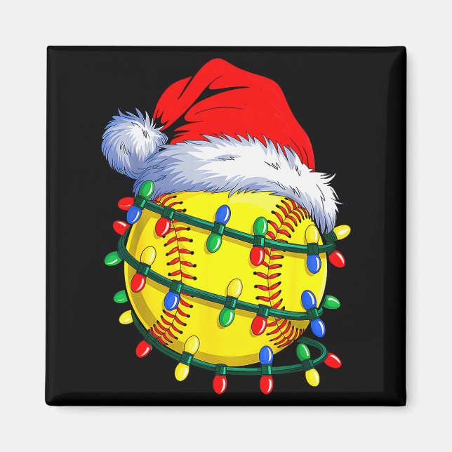 Imã Softball Ball Santa Hat Christmas Softball Xmas Li (Frente)