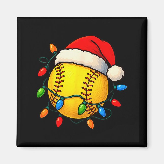 Imã Softball Ball Santa Hat Christmas Softball Xmas Li (Frente)