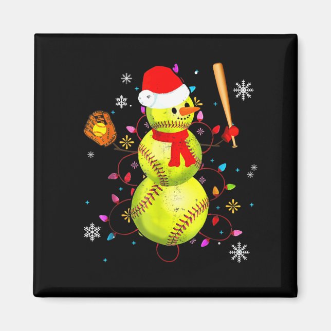 Imã Softball Christmas Funny Softball Snowman Xmas  (Frente)