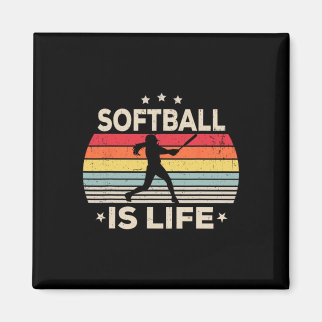 Imã Softball É A Vida Meninas Mulheres Crianças Softba (Frente)