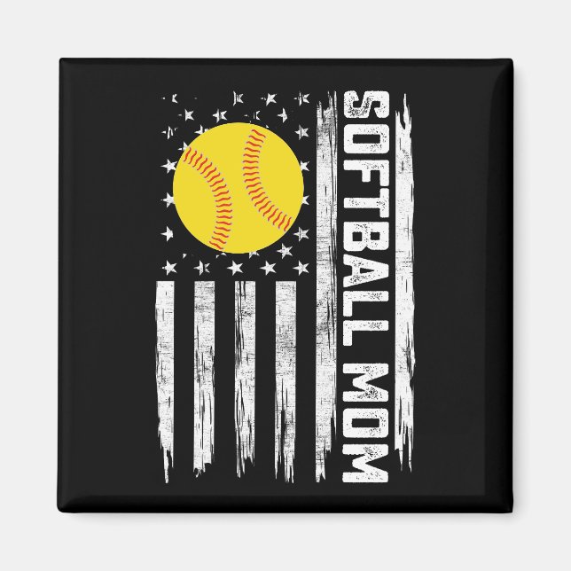 Imã Softball Mãe Americana Dia de as mães de Bandeiras (Frente)