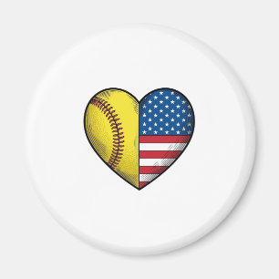 Imã Softbol Bandeira EUA Coração Design Vetorial Vinta