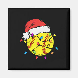 Imã Softbol Chapéu de Papai Noel Luz de Natal Softbol
