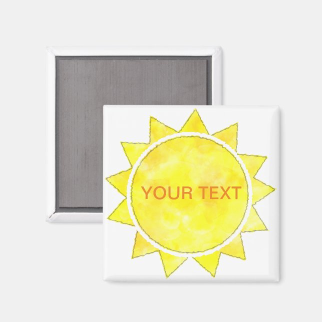 Imã Sol Amarelo Aquarela Texto Personalizado  (Front/Back)