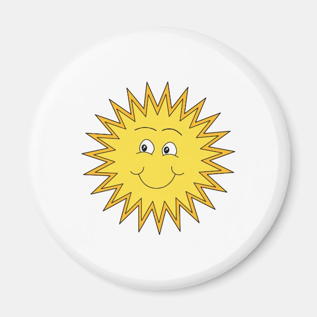 Imã Sol amarelo de verão com uma face feliz. (Frente)